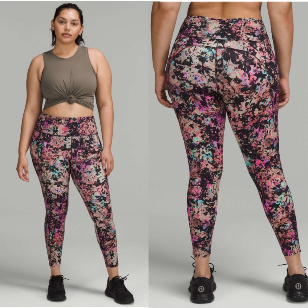 Lululemon Fast and Free Tight II 25" Nulux Stencil Blossom Red Multi Women’s 6